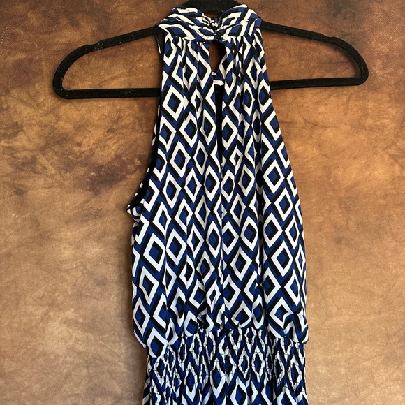 Geometric Blue and White and Black Jumpsuit - Picture 1 of 7